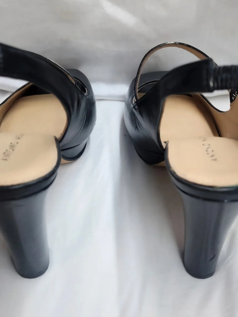 ANTONIO MELANI Black Peep-Toe Slingback Heels with Strap